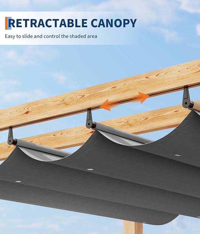 GarveeLife 10 x 13 ft Wood-Grain Aluminum Pergola - Image 4