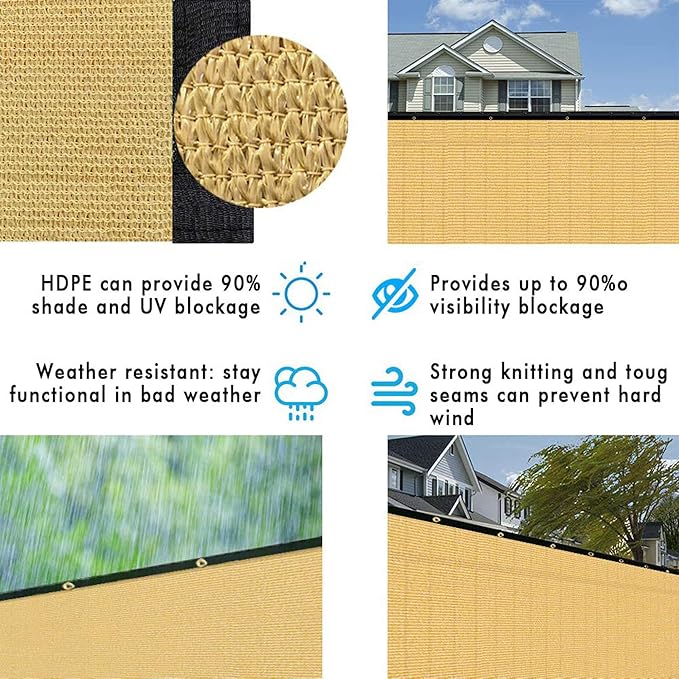 UPGRADE Privacy Fence Screen 6'x8' Sand Outdoor 90% Visibility Blockage 170 GSM - Image 6