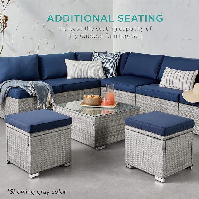 Best Choice Products Set of 2 Wicker Ottomans, Additional Seating, Side Table - Image 6