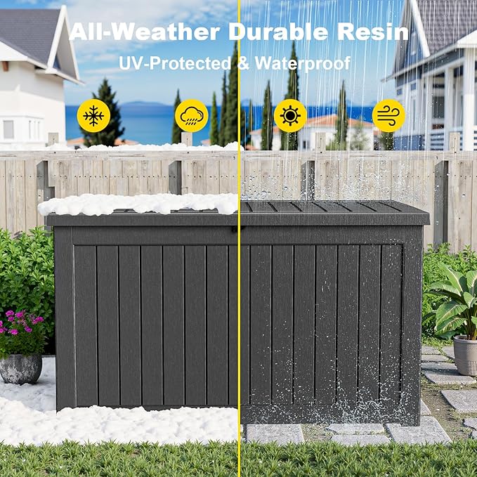 280 Gallon Resin Deck Box, Lockable Weatherproof Outdoor Storage Box - Image 7