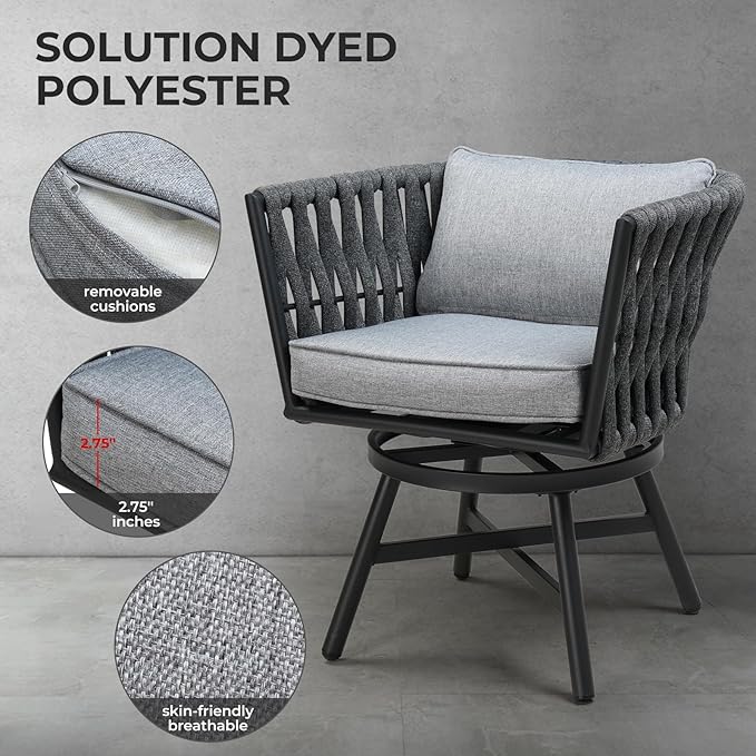 Grand patio Swivel Rope Wicker Chairs Set of 2, Patio Dining Chairs - Image 7