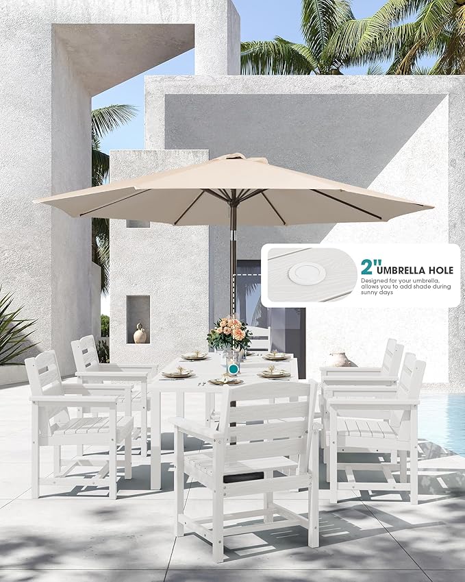 SERWALL 9-Piece Outdoor Dining Set, All Weather HDPE Outdoor Furniture Set - Image 3