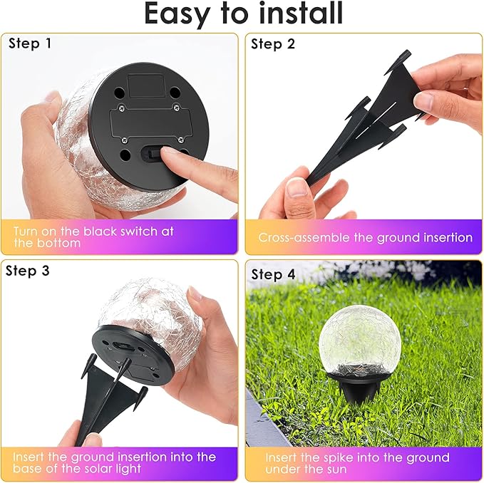 Solar Garden Lights, 2 Pack 80 LED Multicolor Cracked Glass Solar Outdoor - Image 6