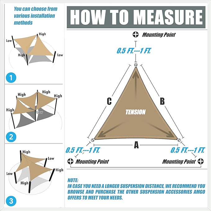 Amgo Custom Size 18' x 22' x 28.4' Green Right Triangle Sun Shade Sail UPF50+ - Image 2