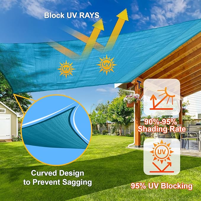 SUNLAX Sun Shade Sail 10' x 18' Turquoise Blue Rectangle Canopy Sail Shade - Image 4