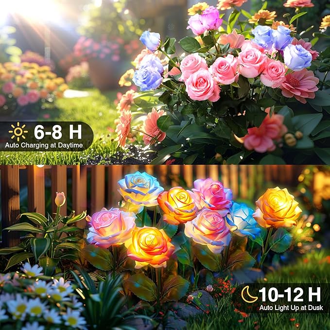 8 Pack Solar Flowers Lights Outdoor Waterproof - Image 3