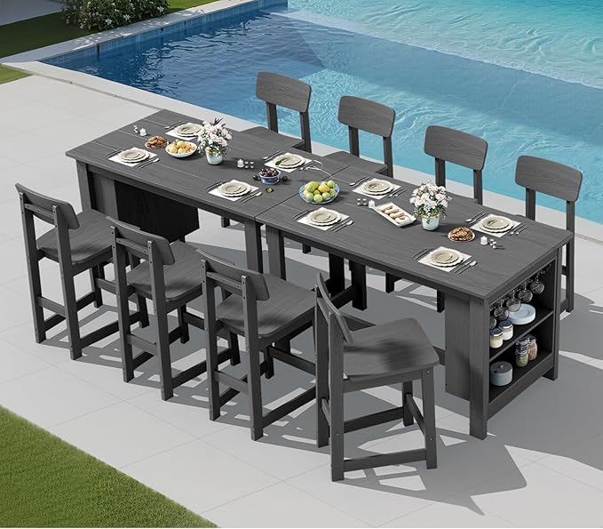 SERWALL Outdoor Bar Table and Chairs Set, 5-Piece HDPE Counter Height Patio - Image 9