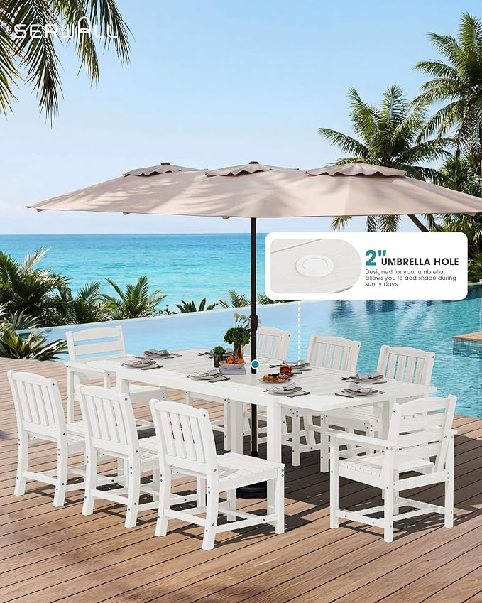 SERWALL 9-Piece Outdoor Dining Set, All Weather HDPE Outdoor Furniture Set - Image 4