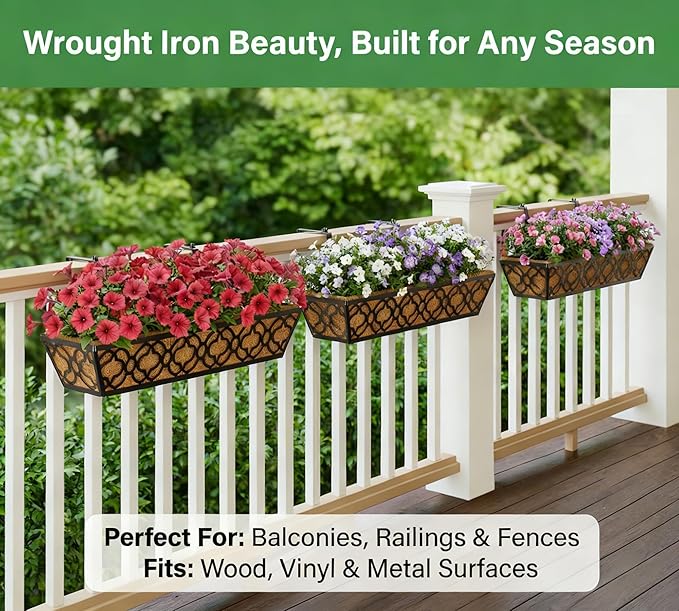 Y&M 24-Inch Window Planter Box 2Pcs Iron Deck Railing - Image 8