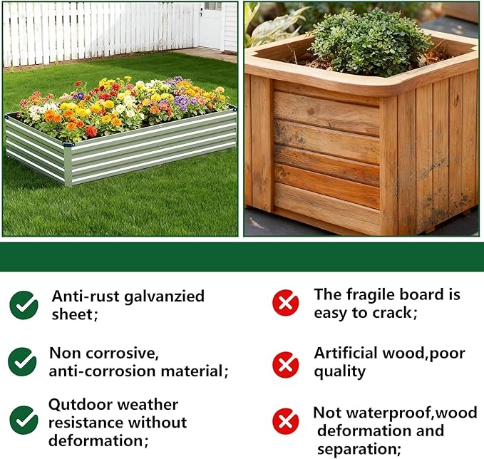 Vengarus 2 Pack 9x3x1FT Galvanized Raised Garden Bed Kit, Outdoor Metal Planter - Image 7