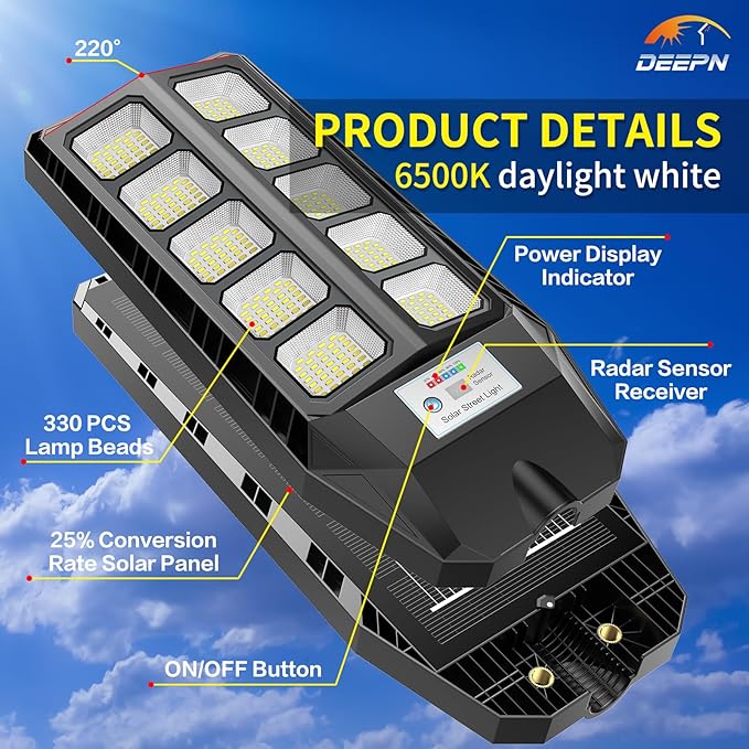 Solar Lights Outdoor, IP66 Waterproof Street Lights Outdoor, 6500K Dusk to Dawn - Image 2