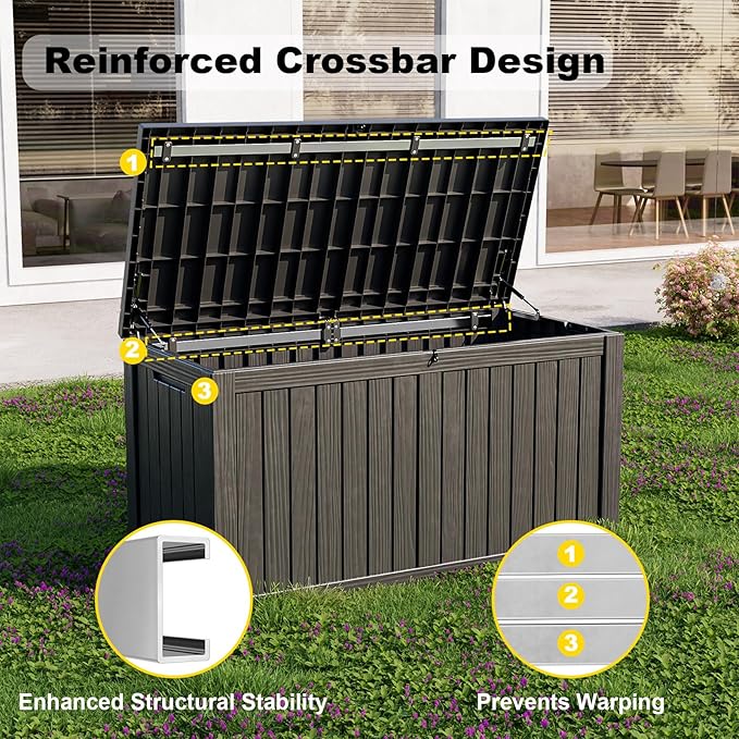 DRATO 150 Gallon Outdoor Storage Box, Large Waterproof Deck Box, Lockable Resin - Image 4