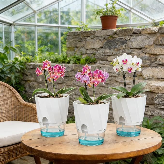 KIMCHOMERSE Self Watering Plant Pots, 6 Inch Plant Pots White, 6 Pack Flowers - Image 7