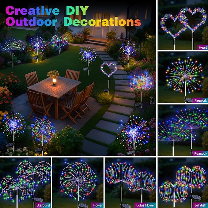 btfarm 2 Pack Solar Garden Lights Outdoor 8 Modes, 120 LED Firework Lights - Image 4
