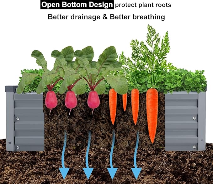 2 Pack 6x3x1FT Galvanized Raised Garden Beds Kit Outdoor Metal Gardening - Image 4