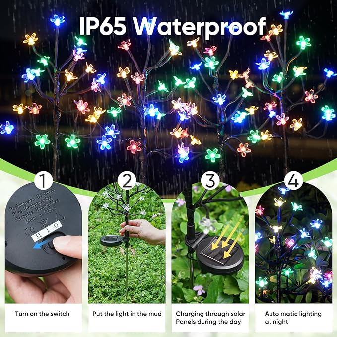 Solar Garden Lights Waterproof, Solar Lights Outdoor Decorative 4Pack, 80Led - Image 2