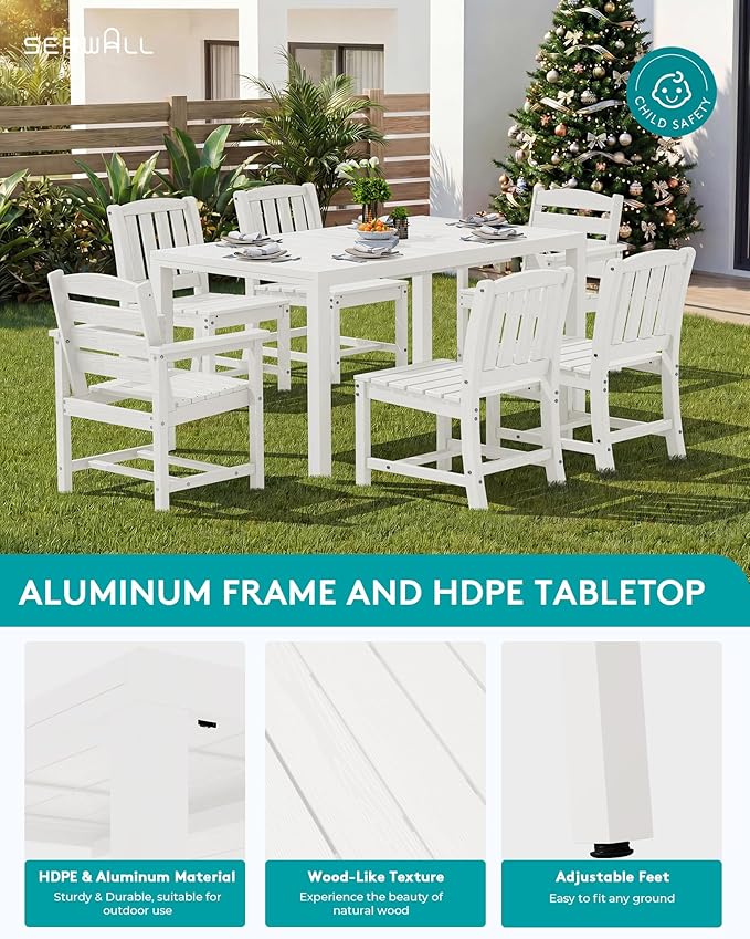SERWALL 9-Piece Outdoor Dining Set, All Weather HDPE Outdoor Furniture Set - Image 6