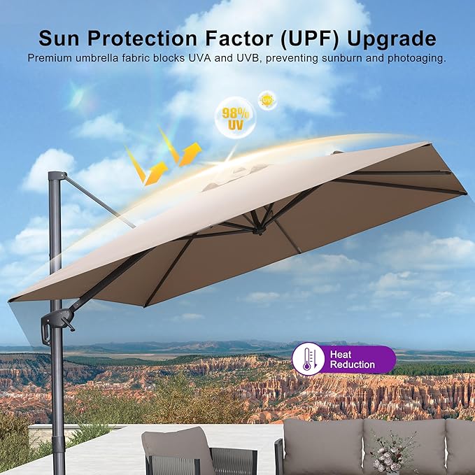 PURPLE LEAF Patio Umbrella 10' X 13' Rectangle Cantilever Umbrella - Image 7