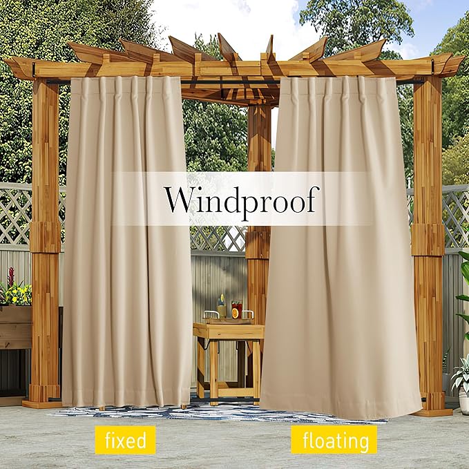 NICETOWN 2 Panels Outdoor Curtains Waterproof Pocket & Back Tab on Top & Bottom - Image 4