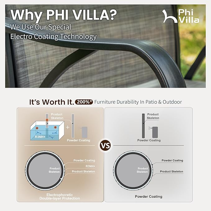 PHI VILLA 7 Piece Outoor Bar Dining Set, High Top Patio Bar Table and Chairs Set - Image 6