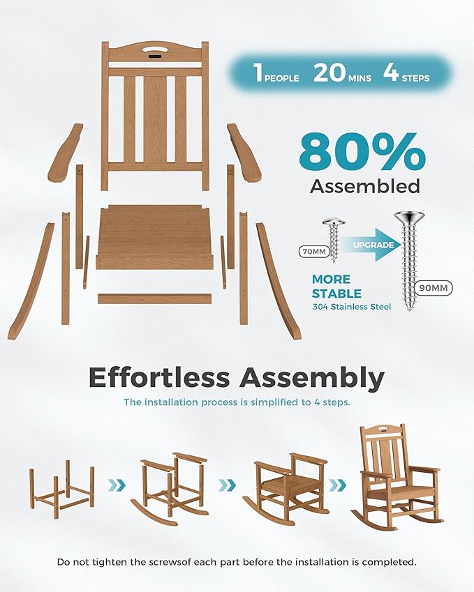 Ciokea Oversized Outdoor Rocking Chairs Set of 4, 380lbs Heavy-Duty Large Patio - Image 9