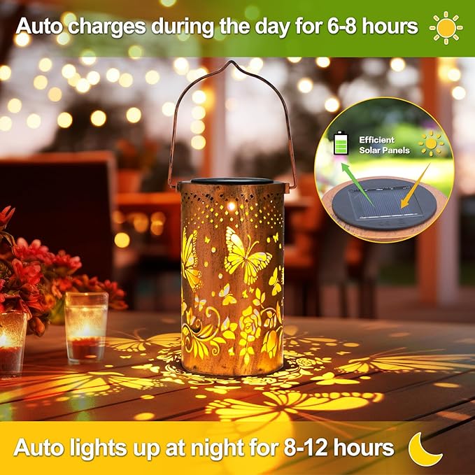 Butterfly Solar Lanterns Outdoor Hanging, Hollowed-Out Metal Waterproof LED - Image 3