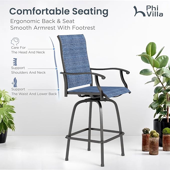 PHI VILLA Outdoor Swivel Bar Stools Set of 4, Bar Height Patio Stools & Chairs - Image 7