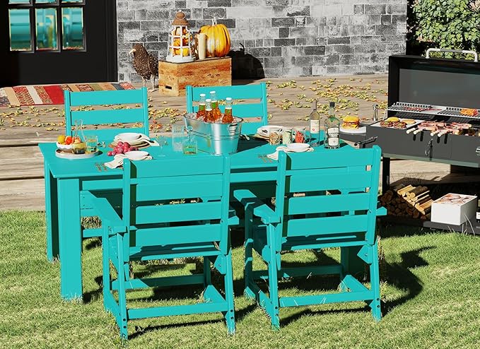 GREENVINES Outdoor Dining Chair | HDPE | Patio Chairs | All-Weather | Aqua - Image 4