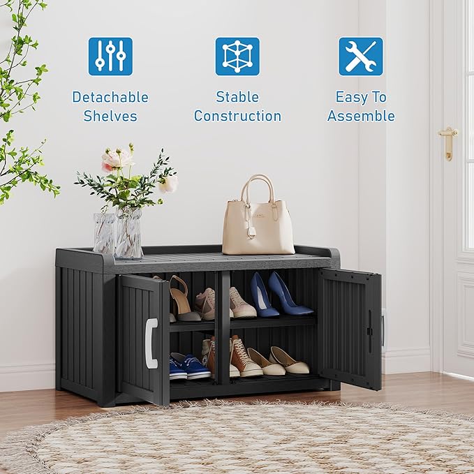 2-Tier Storage Bench, Waterproof UV-Resistant Outdoor Shoe Storage Cabinet - Image 7