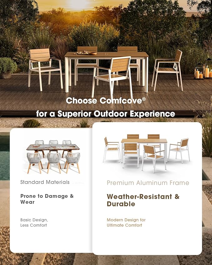 Outdoor Patio Dining Set for 6, Aluminum 7 Piece HDPS Patio Table and Chairs Set - Image 5