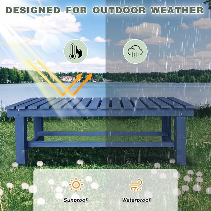 Outdoor Garden Wood Bench, 2-Person Weatherproof Wooden Bench Park Narrow Bench - Image 3