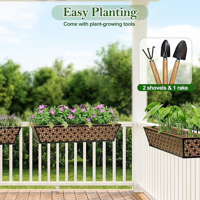 SPECILITE 24" Window Boxes Planters, Heavy Duty Metal Railing Planter Boxes - Image 5