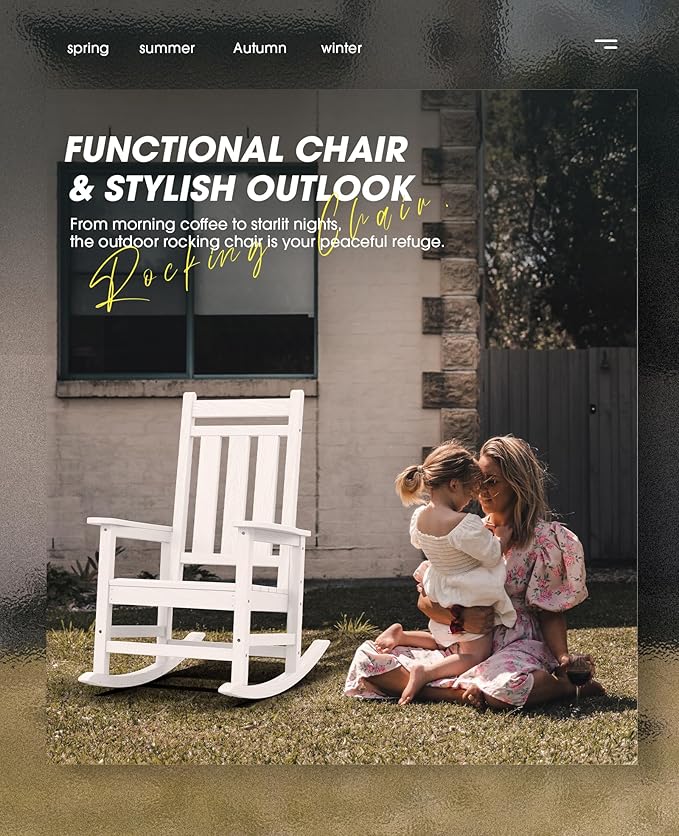 KINGYES Oversized Outdoor Rocking Chair, All-Weather Patio Rocking Chairs - Image 8