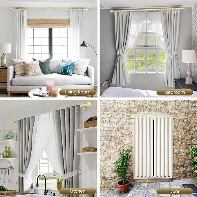 1” Diameter Gold Curtain Rods Itself is 30 to 90 inch, 1 Pack Fit 30-84 inch - Image 7