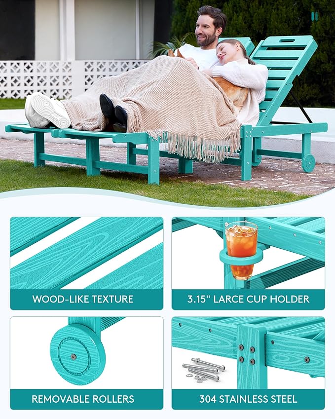 SERWALL Patio Chaise Lounge Chair, HDPE Outdoor Lounge Chair - Image 6