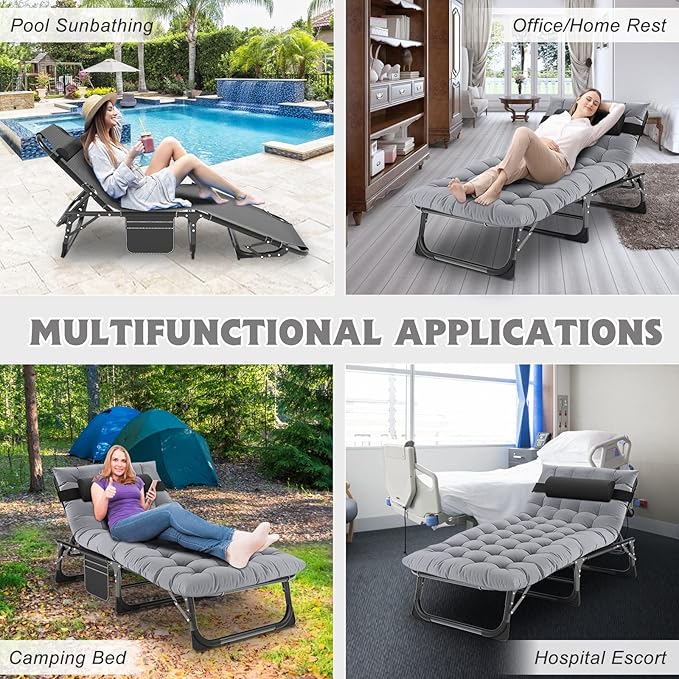 ABORON 2PK Chaise Lounge Chair, 5 Positions Padded Outdoor Tanning Chair - Image 7