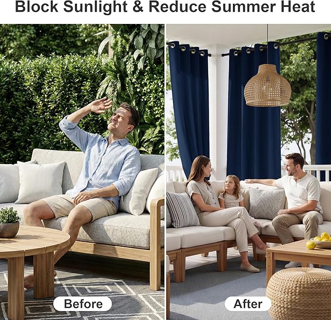 RYB HOME Outdoor Curtains for Patio Waterproof Block Sunlight Thermal Insulated - Image 2