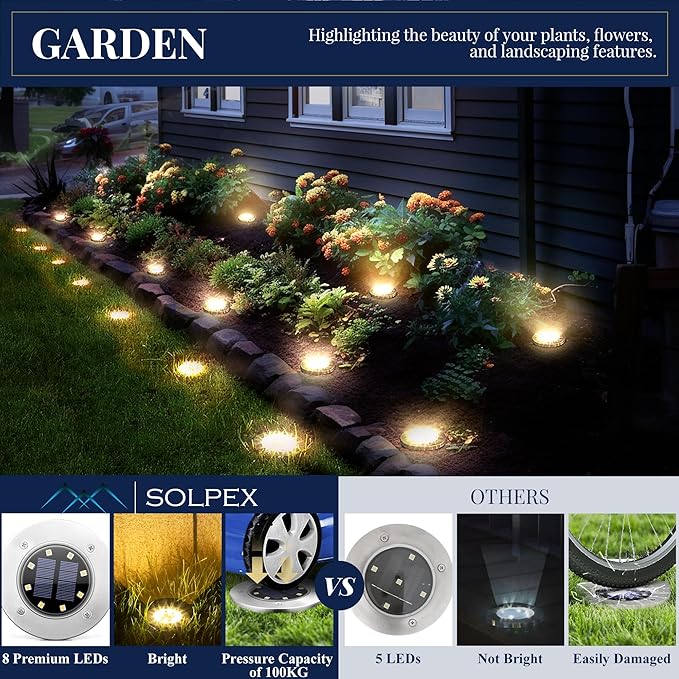 SOLPEX Solar Ground Lights, 16 Pack Solar Lights Outdoor Waterproof, 8 LED - Image 4