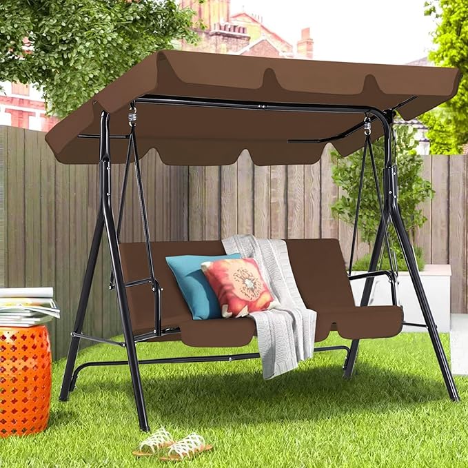 AECOJOY Porch Swing with Stand. 3-Seat Outdoor Clearance Porch Swings by AECOJOY