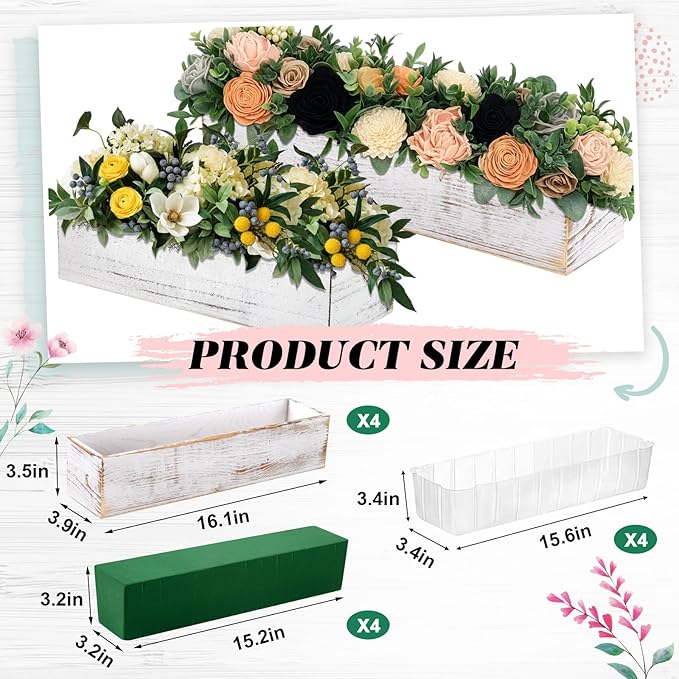 Dandat 4 Set Wood Boxes for Centerpieces 16x4 Inch Rectangle Wooden Planter Box - Image 2
