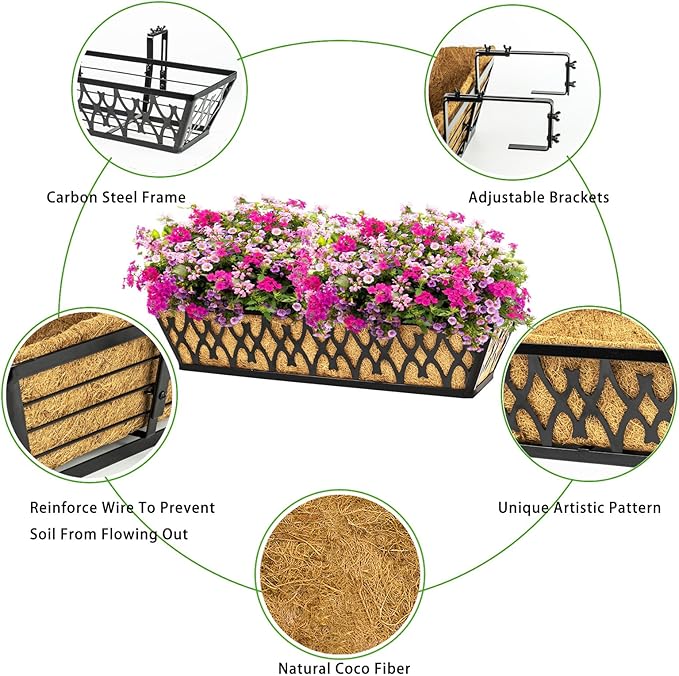 4 Pack 16 Inch Window Boxes Planters Railing Planter Box - Image 3