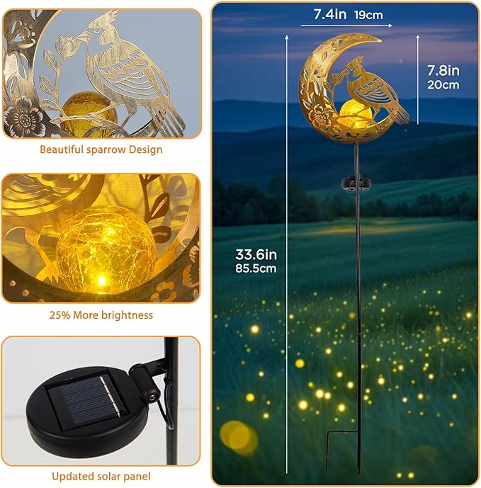 JOBOSI Solar Moon Cardinals Garden Light, Moving Moon & Cardinals Stake Decor - Image 5