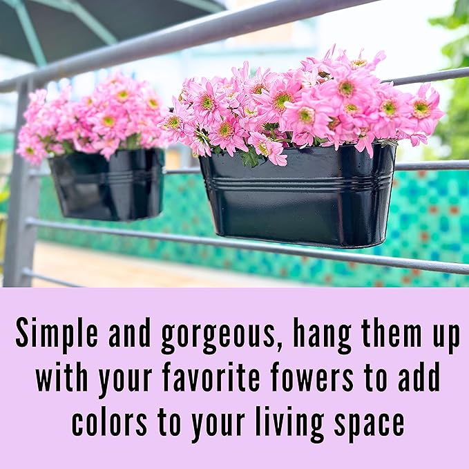LaLaGreen Rail Planter Outdoor Plants Black Metal Iron Hanging Flower Pots Deck - Image 3