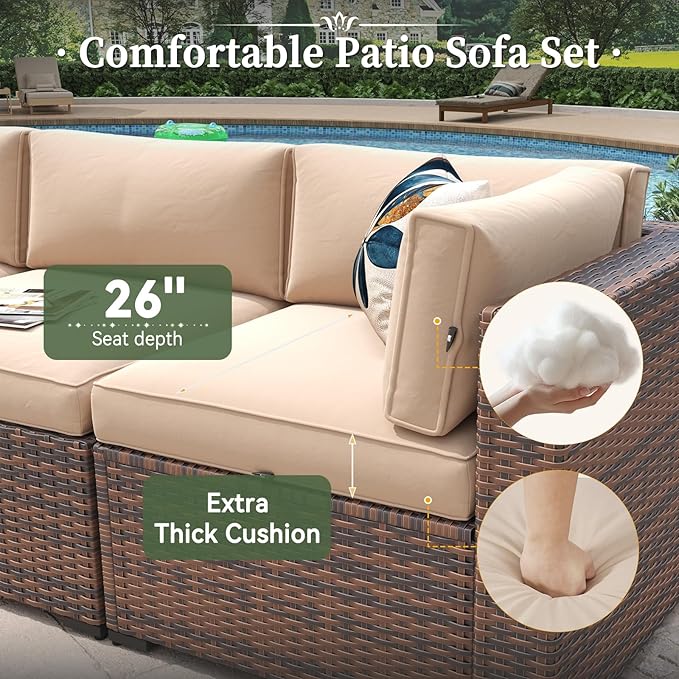 Aoxun 14 Piece Patio Furniture Set Wicker Rattan Patio Conversation Set Outdoor - Image 3
