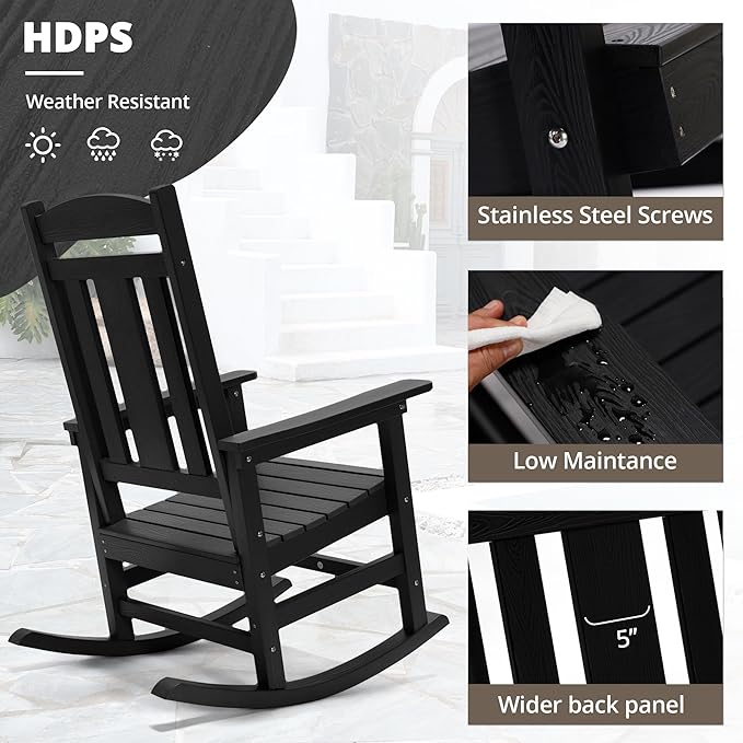LUE BONA Outdoor Rocking Chairs Set, HDPS Poly Porch Rockers - Image 5