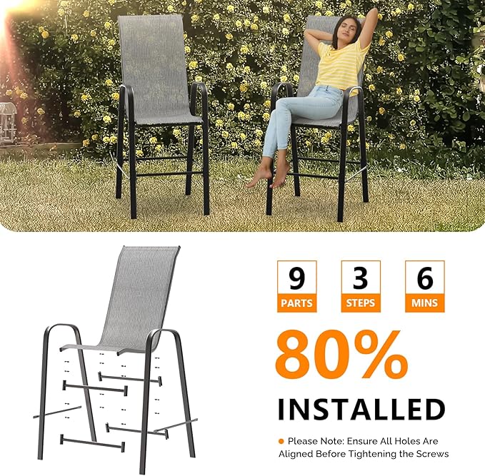 VINGLI Set of 4 Stackable Outdoor Bar Stools – Sling Chairs - Image 6