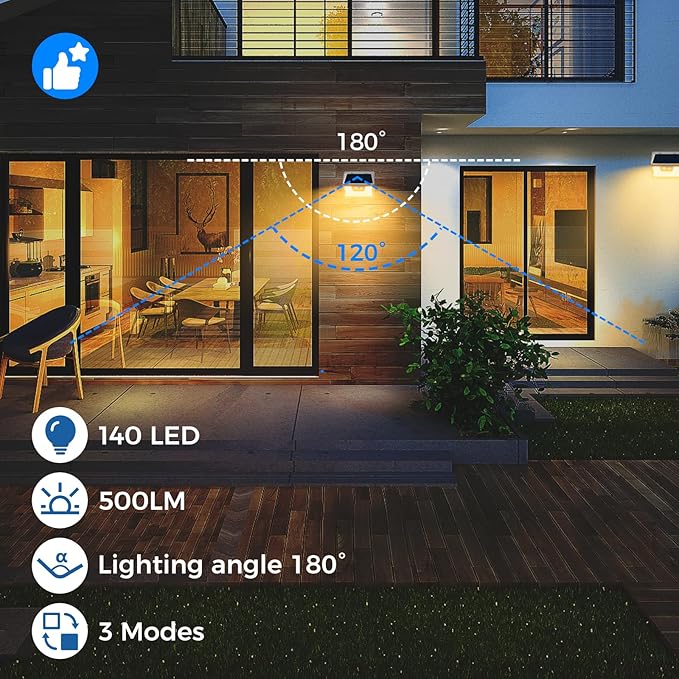 Peasur Solar Lights Outdoor Motion Sensor, 3 Modes Solar Security Wall Lights - Image 7