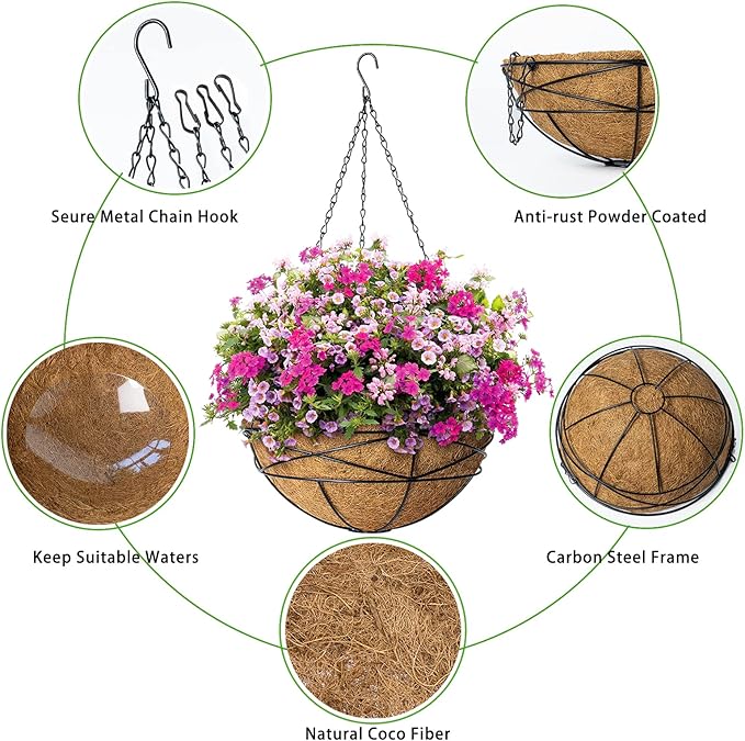 2 Pack 14 Inch Hanging Flower Baskets - Image 3
