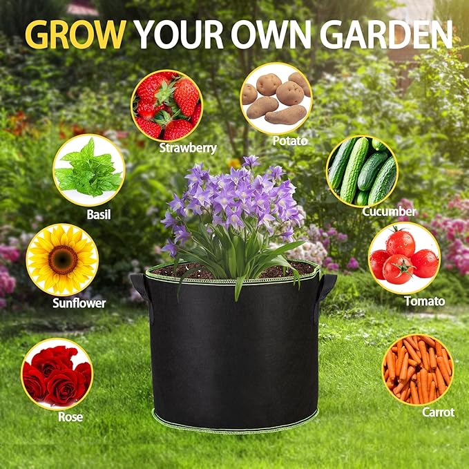 3-Pack 15 Gallon Plant Grow Bags, Thickened Nonwoven Fabric Pots - Image 5