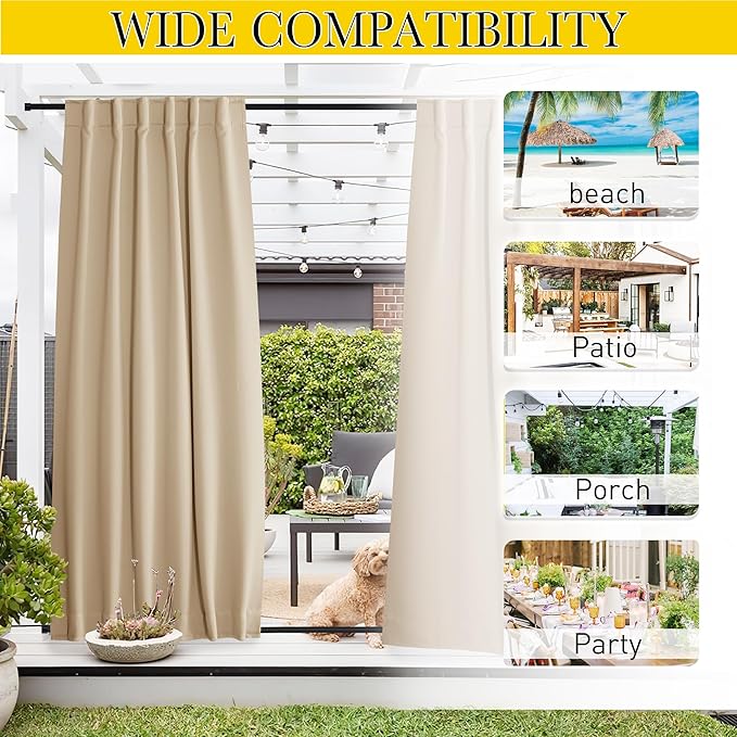 NICETOWN 2 Panels Outdoor Curtains Waterproof Pocket & Back Tab on Top & Bottom - Image 7